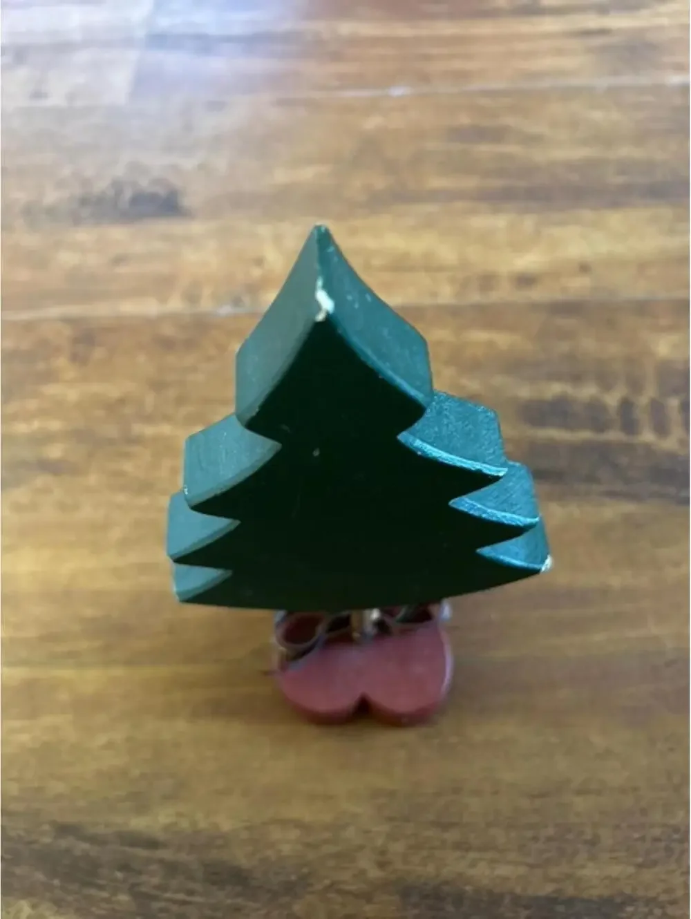 Small Wooden Christmas Tree Decoration with Heart Base and Bow